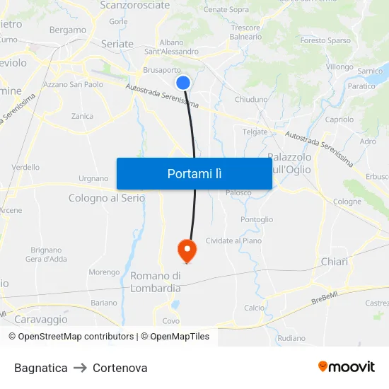 Bagnatica to Cortenova map