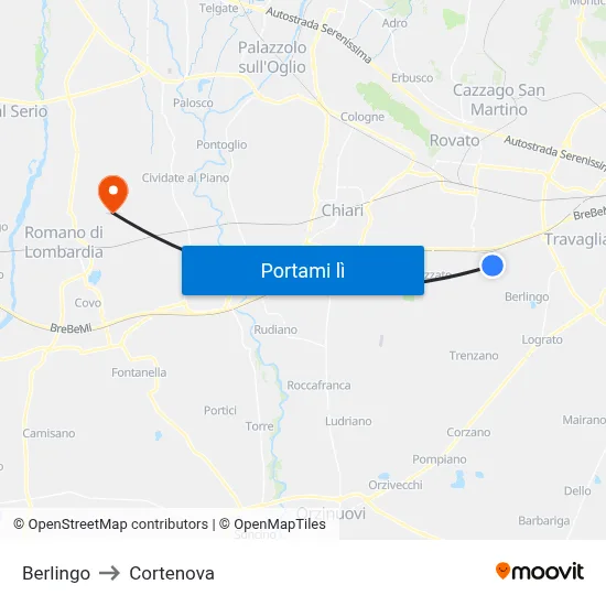 Berlingo to Cortenova map