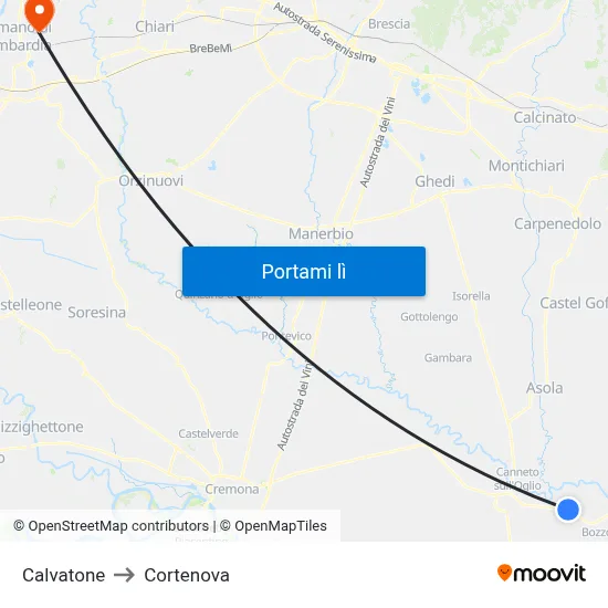 Calvatone to Cortenova map