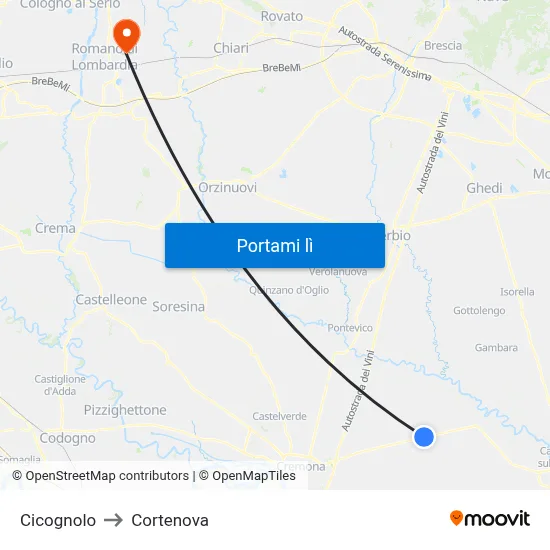 Cicognolo to Cortenova map