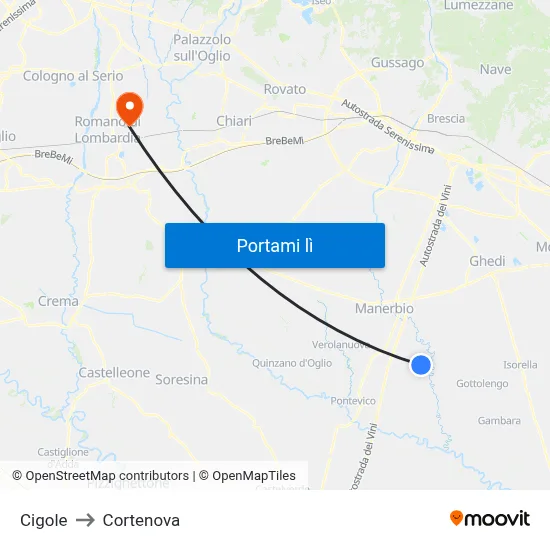 Cigole to Cortenova map