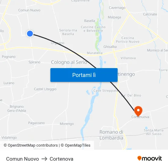Comun Nuovo to Cortenova map