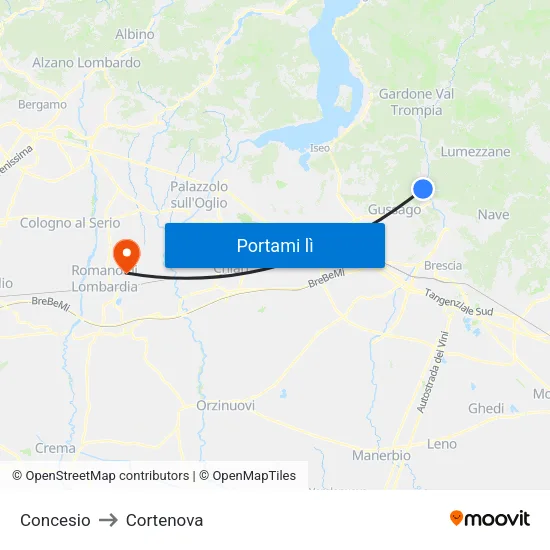 Concesio to Cortenova map