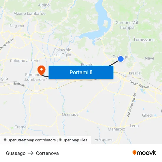 Gussago to Cortenova map