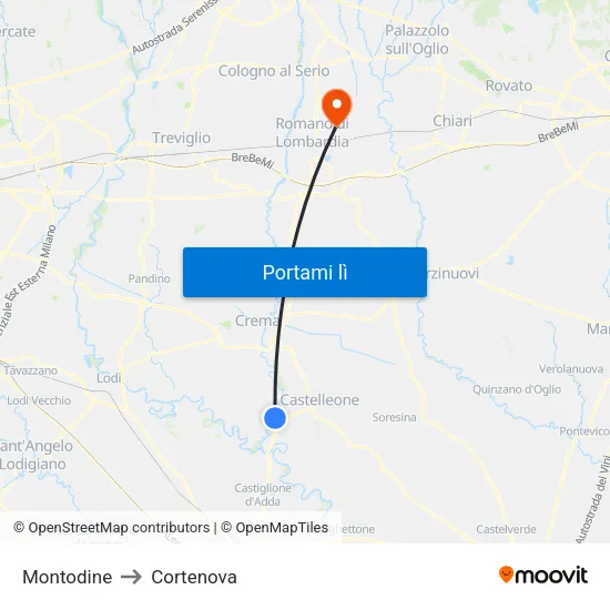 Montodine to Cortenova map