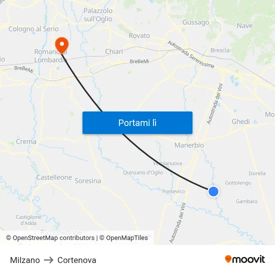 Milzano to Cortenova map