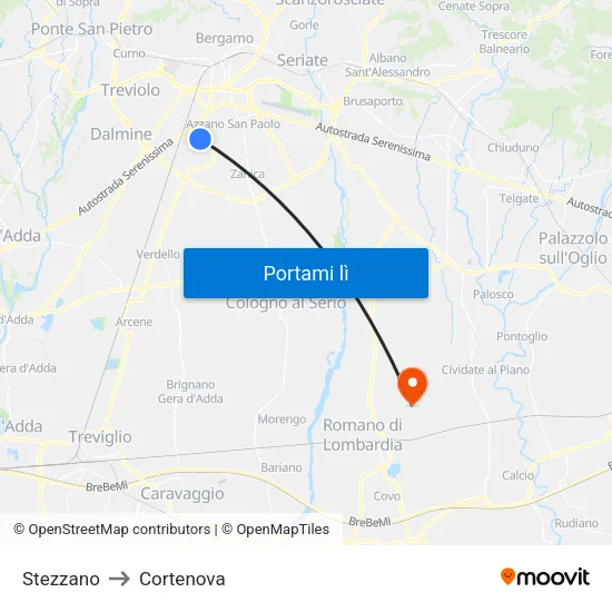 Stezzano to Cortenova map