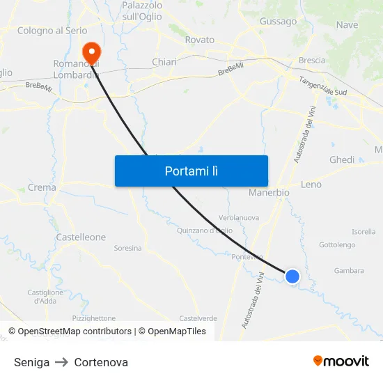 Seniga to Cortenova map