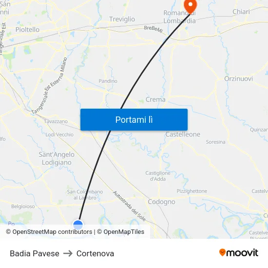 Badia Pavese to Cortenova map