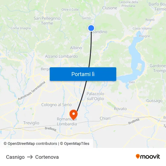 Casnigo to Cortenova map