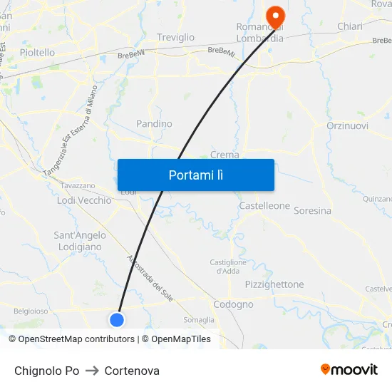 Chignolo Po to Cortenova map