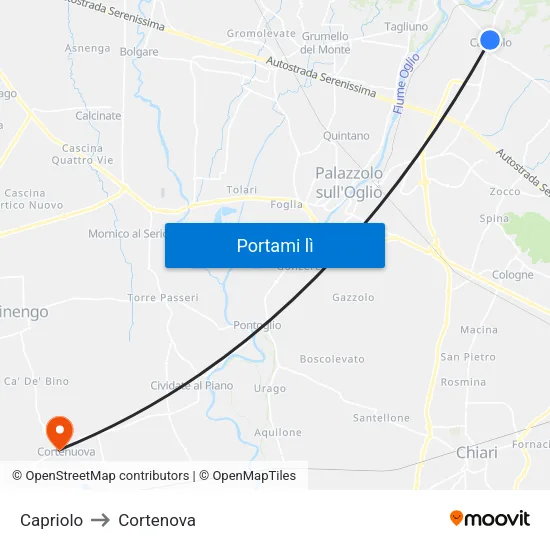 Capriolo to Cortenova map