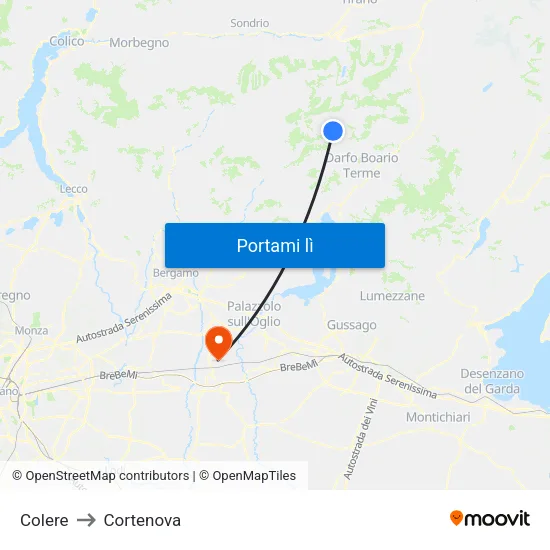 Colere to Cortenova map