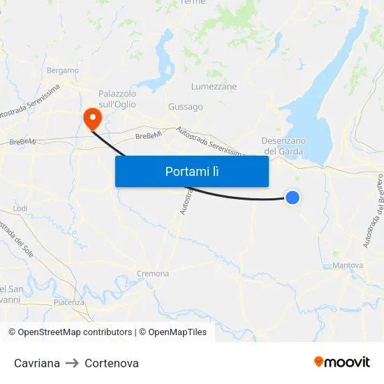 Cavriana to Cortenova map