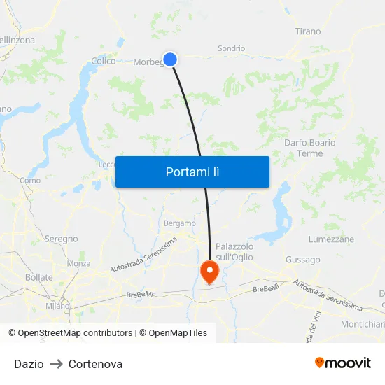Dazio to Cortenova map