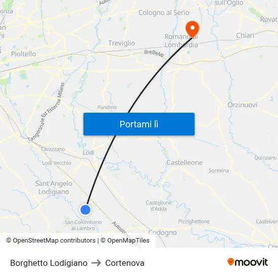 Borghetto Lodigiano to Cortenova map