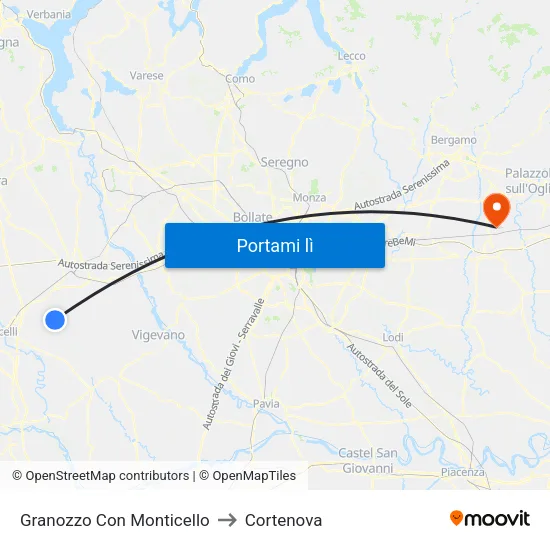 Granozzo Con Monticello to Cortenova map