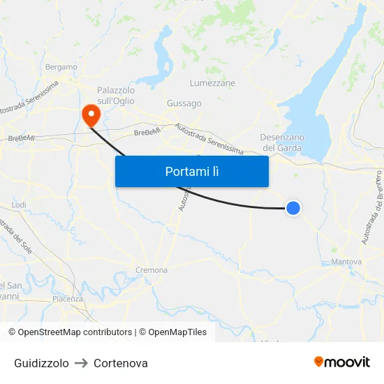 Guidizzolo to Cortenova map