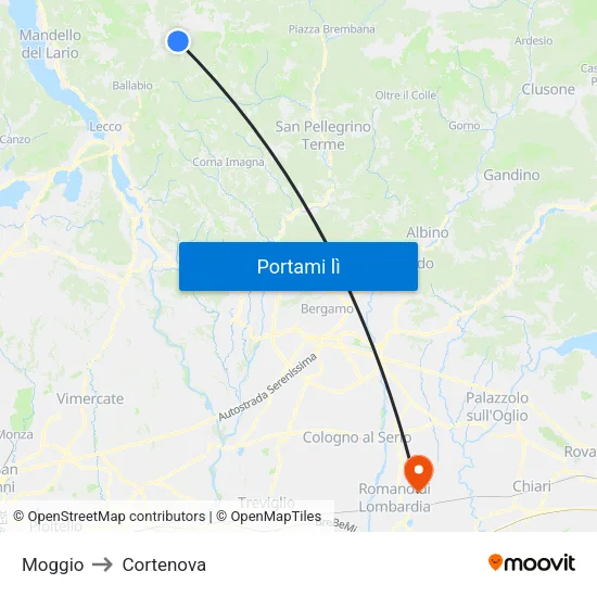 Moggio to Cortenova map