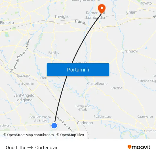 Orio Litta to Cortenova map