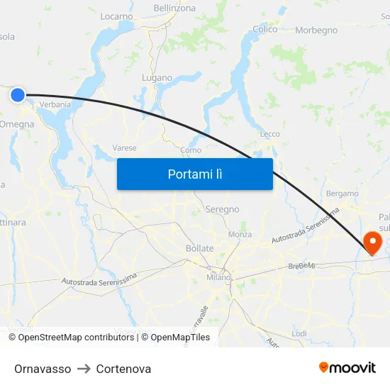 Ornavasso to Cortenova map