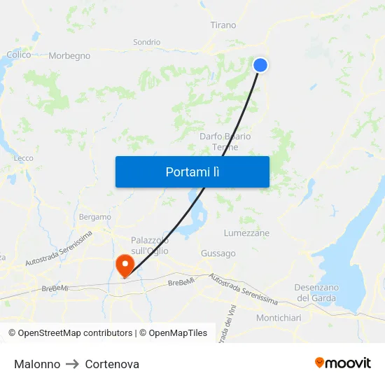 Malonno to Cortenova map