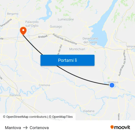 Mantova to Cortenova map