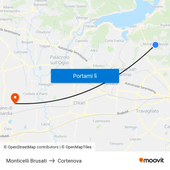 Monticelli Brusati to Cortenova map