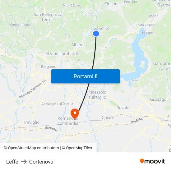 Leffe to Cortenova map