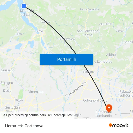 Lierna to Cortenova map