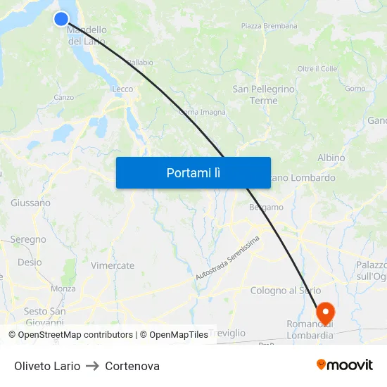 Oliveto Lario to Cortenova map