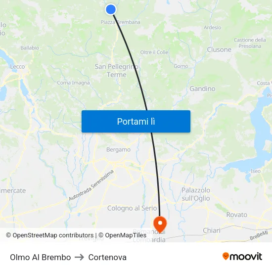 Olmo Al Brembo to Cortenova map
