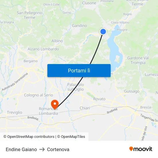 Endine Gaiano to Cortenova map