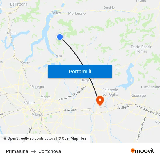 Primaluna to Cortenova map
