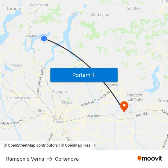 Ramponio Verna to Cortenova map