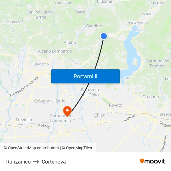Ranzanico to Cortenova map