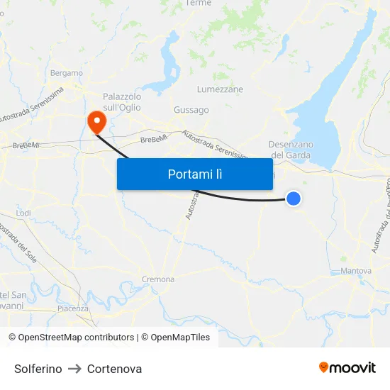 Solferino to Cortenova map