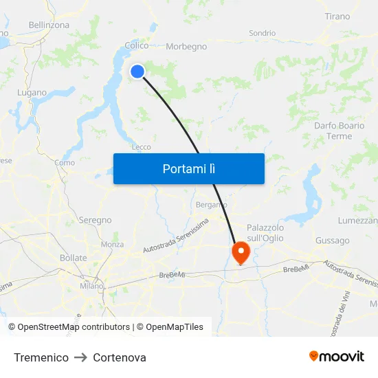 Tremenico to Cortenova map