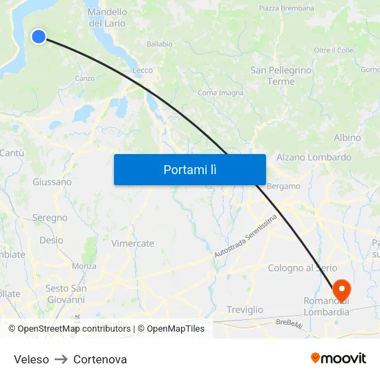 Veleso to Cortenova map
