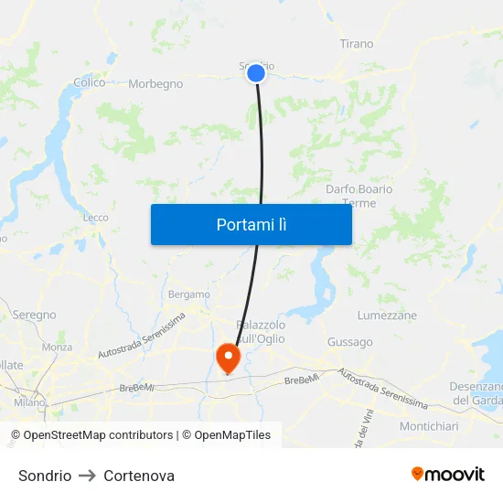 Sondrio to Cortenova map