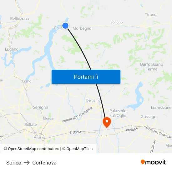 Sorico to Cortenova map