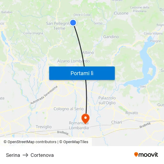 Serina to Cortenova map