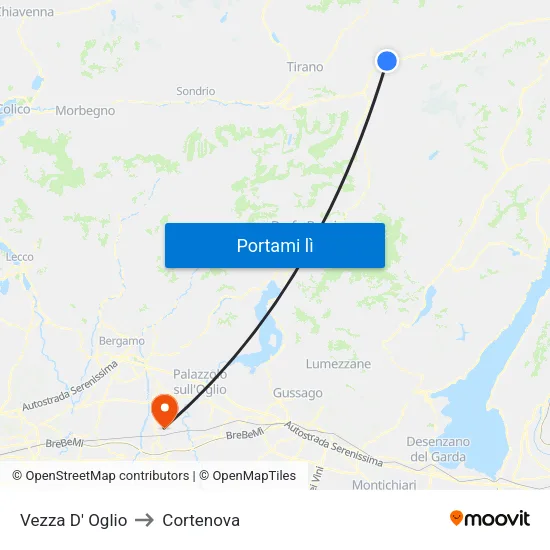 Vezza D' Oglio to Cortenova map