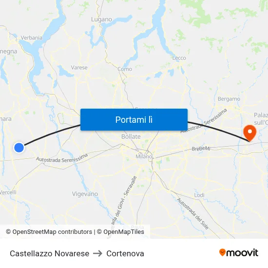 Castellazzo Novarese to Cortenova map
