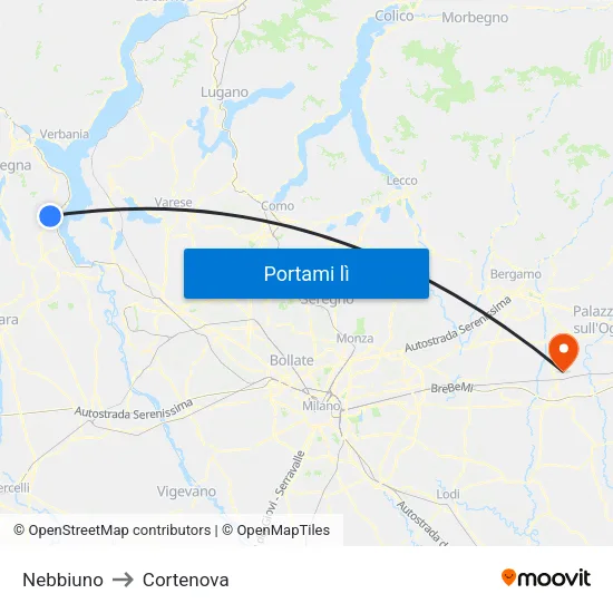 Nebbiuno to Cortenova map