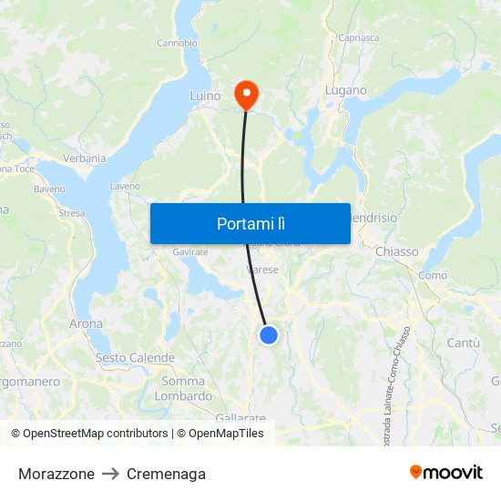 Morazzone to Cremenaga map