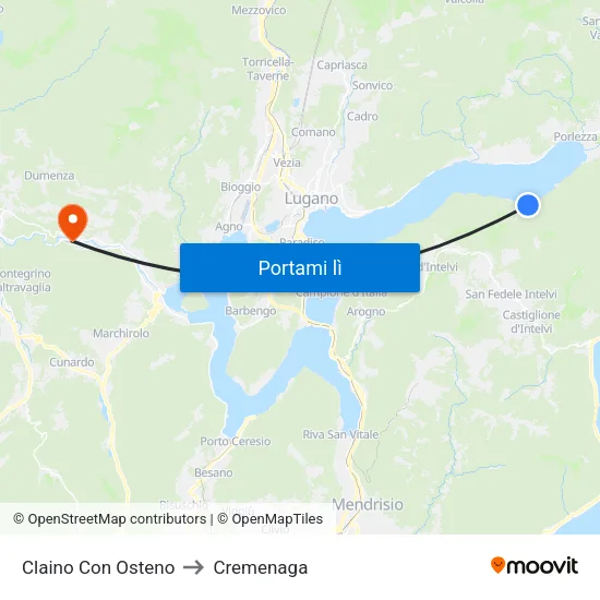 Claino Con Osteno to Cremenaga map