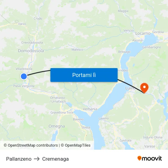 Pallanzeno to Cremenaga map