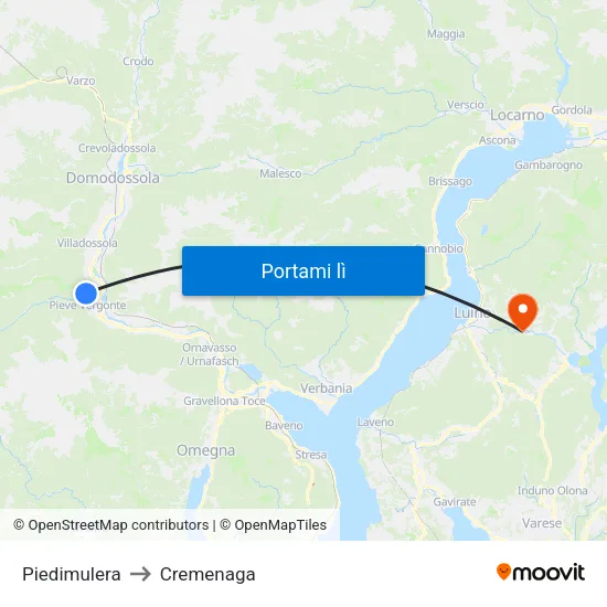 Piedimulera to Cremenaga map