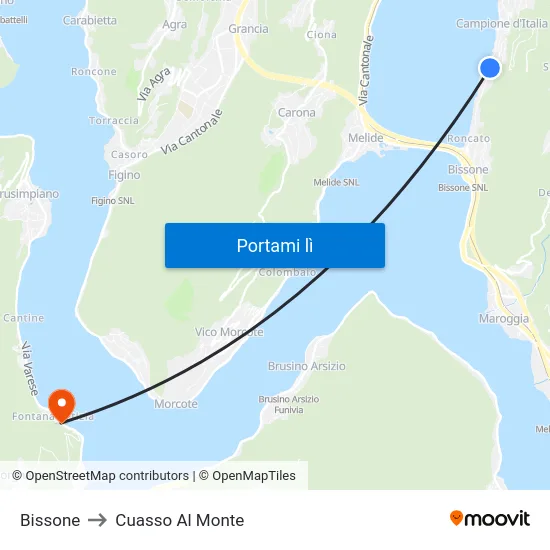 Bissone to Cuasso Al Monte map